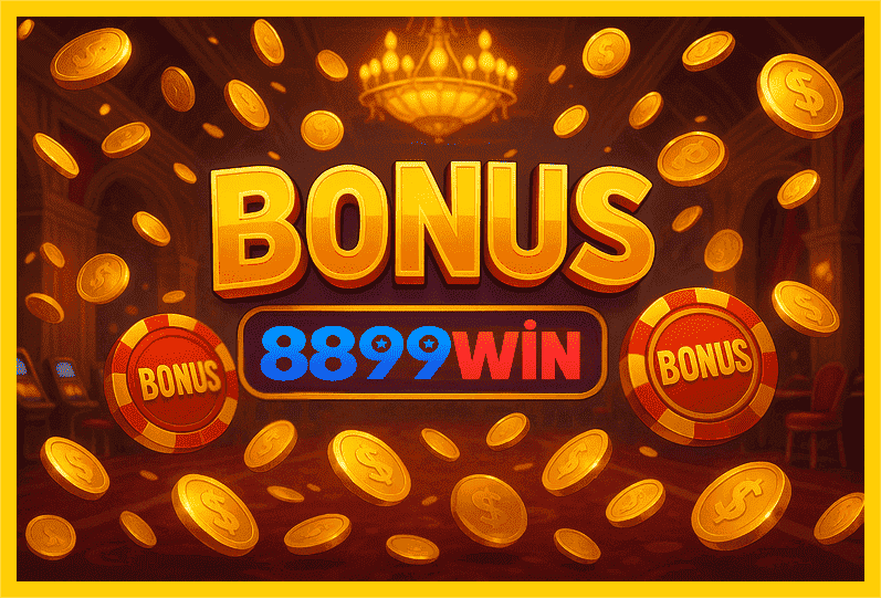 Imagem promovendo bônus 8899WIN com recompensas imperdíveis.